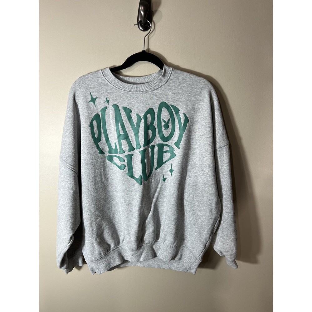 Playboy Club Pacsun Gray Cotton Blend Pullover Sweatshirt Women Size Small